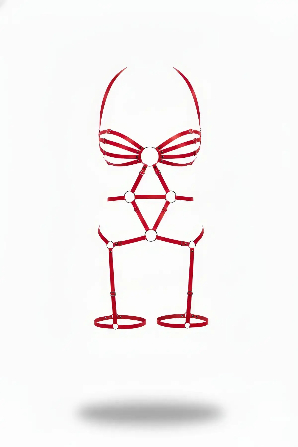 Red Body Harness Full Body with Ring Detail and Geometric Cut - SH568