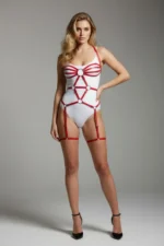 Red Body Harness Shiny Leather Body Accessory with O-Ring Detail - SH568 - Image 3