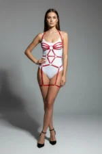 Red Body Harness Shiny Leather Body Accessory with O-Ring Detail - SH568 - Image 4