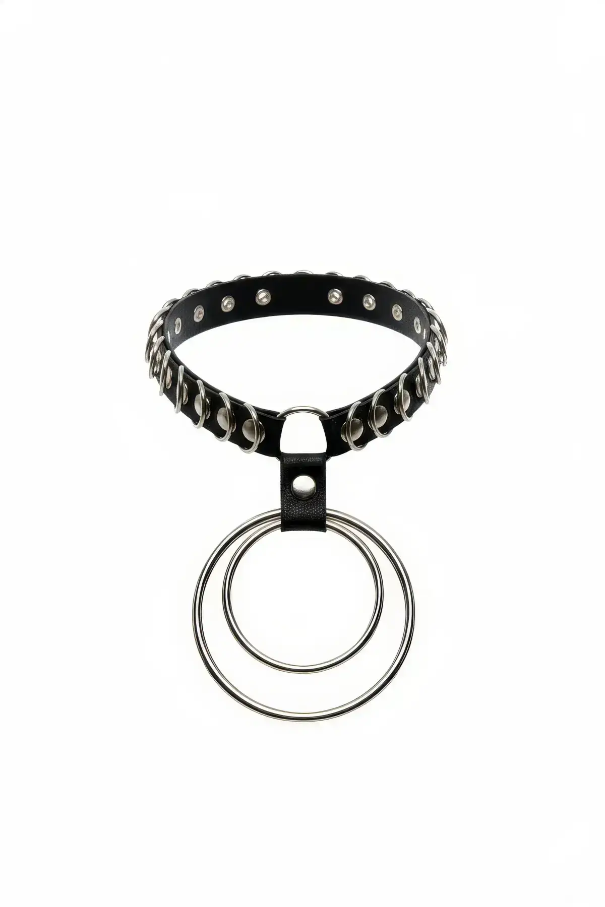 Black Choker Studded Double Ring Elastic Necklace - SH576