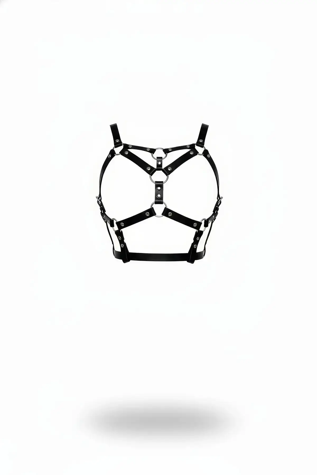 Black Women's Leather Belt with Multiple Straps and Ring Detail Body Accessory - SH580