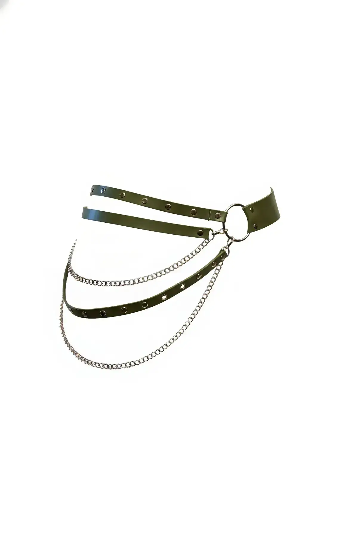134876.webp Khaki Women's Belt with Chain Detail and Multiple Drawstring Waist Accessory - SH586 - Image 1