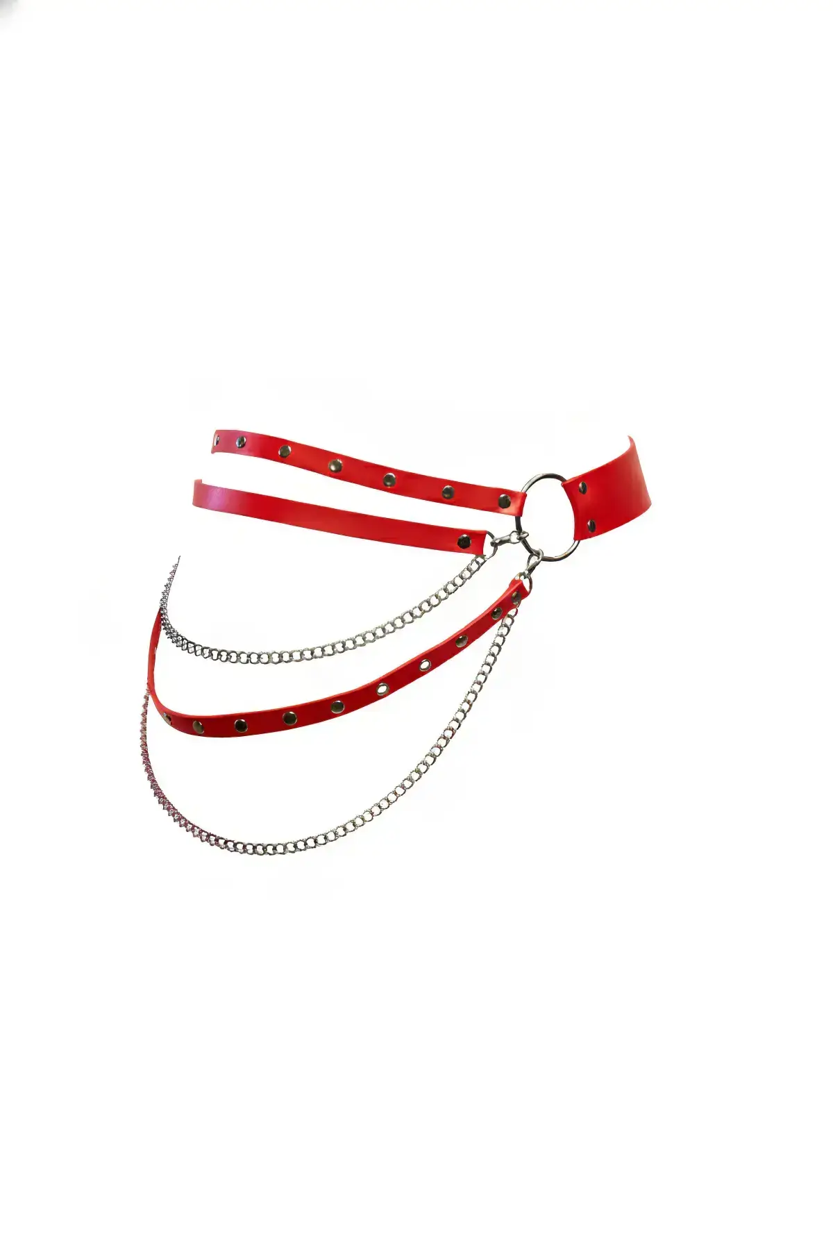 Red Women's Belt with Chain, Multi-Strap Waist Accessory - SH586