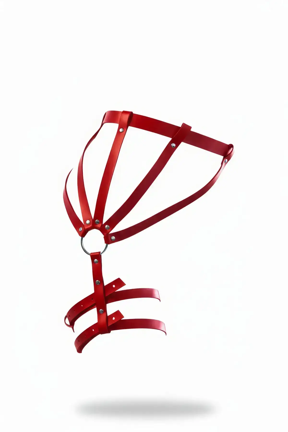 Red Garter Harness with Metal Ring Detail and Studded Leg Accessory - SH595