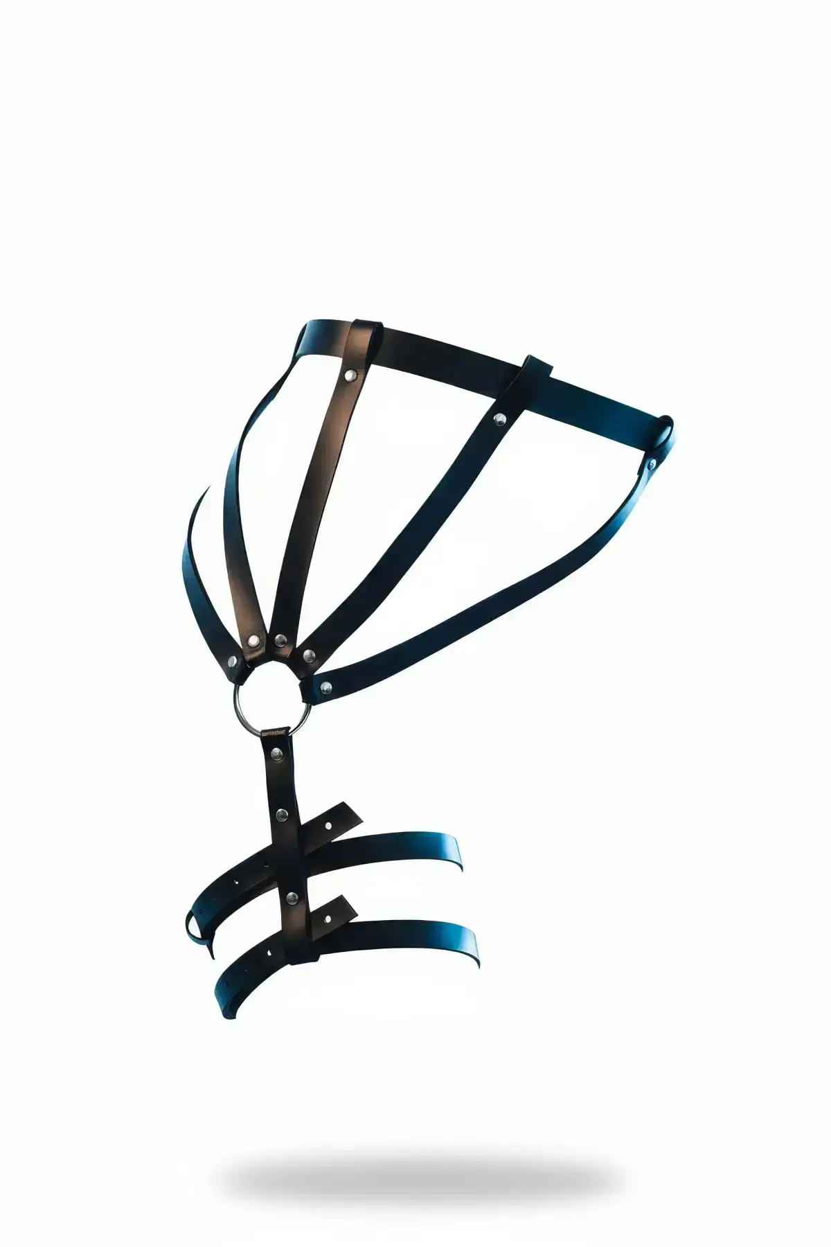 Black Garter Harness Leather Body Accessory with Metal Ring Detail - SH595