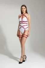 Red Harness Set with Body Bandage and Metal Ring Detail - SH598 - Image 3