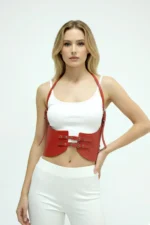 Red Women's Wide Belt Corset Buckle Waist Accessory - SH605 - Image 4