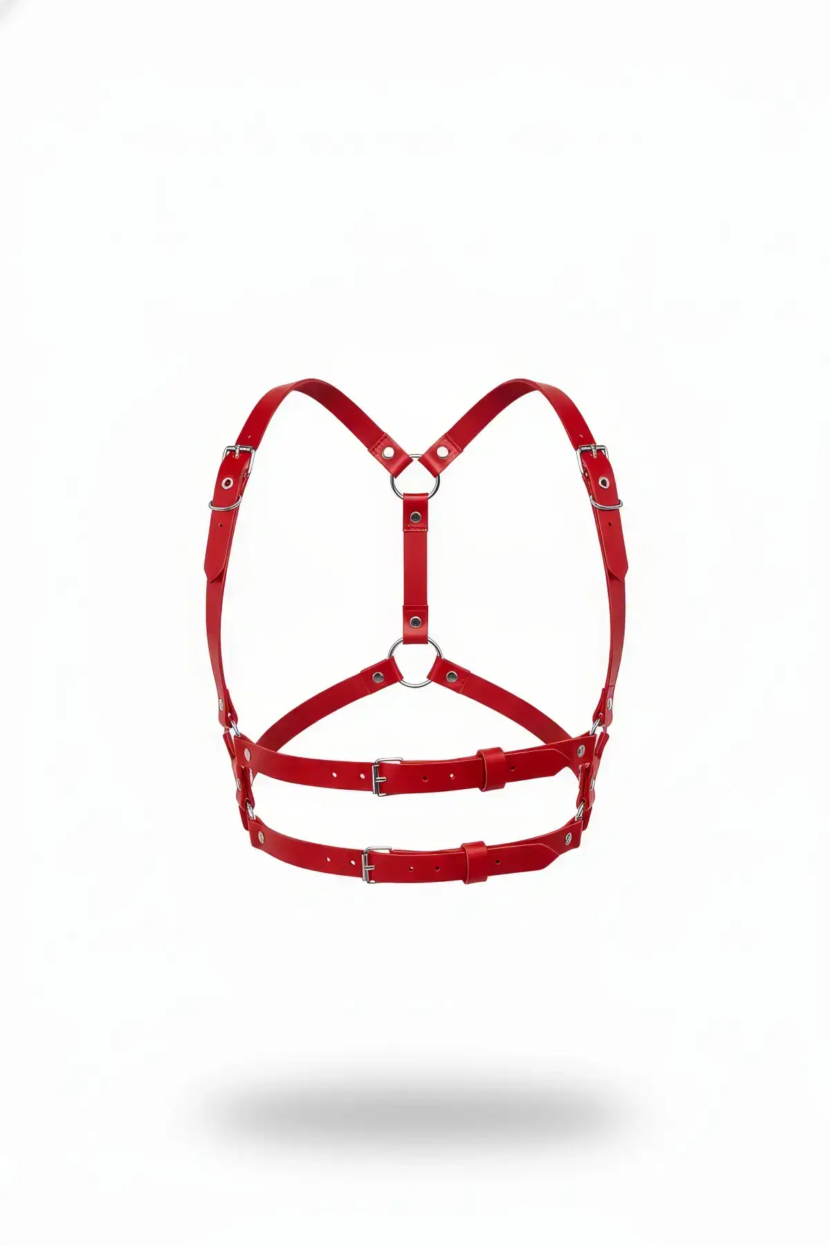Red Women's Leather Belt with O-Ring Detail, Adjustable Body Belt - SH606