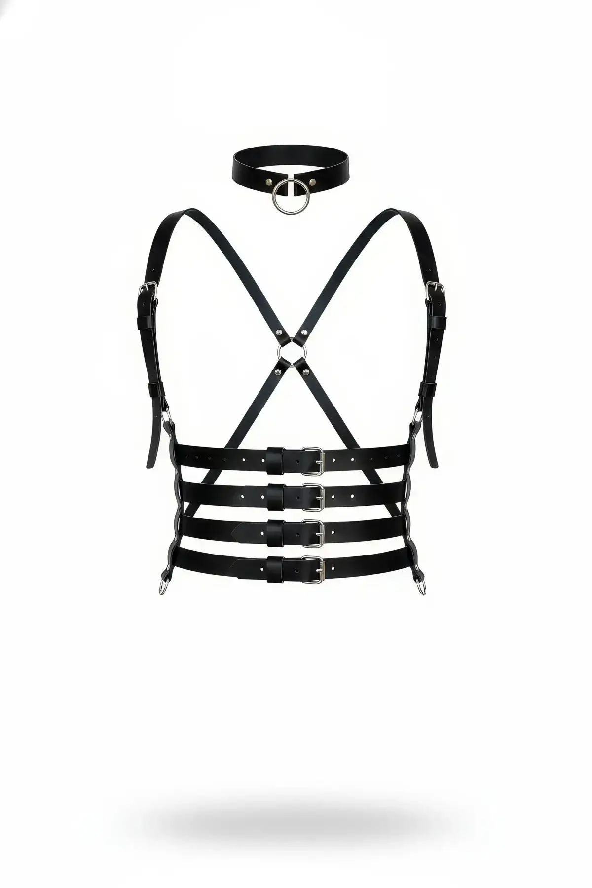 Black Women's Leather Body Harness with Multiple Buckles - SH609