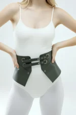 Black Women's Belt with Wide Corset Detail and Double Buckle - SH611 - Image 2