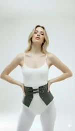 Black Women's Belt with Wide Corset Detail and Double Buckle - SH611 - Image 4