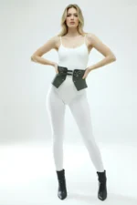 Black Women's Belt with Wide Corset Detail and Double Buckle - SH611 - Image 5