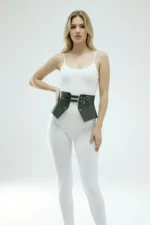 Black Women's Belt with Wide Corset Detail and Double Buckle - SH611 - Image 7