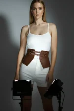 Women's Belt, Faux Leather, Double Buckle, Thick Belt - SH611 - Image 2