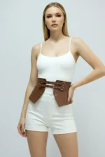 Women's Belt, Faux Leather, Double Buckle, Thick Belt - SH611 - Image 7