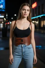 Women's Wide Leather Corset Belt with Buckle - SH612 - Image 2