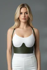 Khaki Women's Leather Belt with Thick Shoulder Detail Body Accessory - SH614 - Image 4