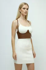 Women's Belted Corset-Style Faux Leather with Shoulder Detail - SH614