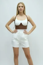 Women's Belted Corset-Style Faux Leather with Shoulder Detail - SH614 - Image 4