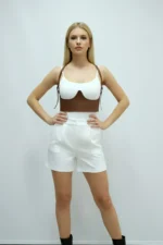 Women's Belted Corset-Style Faux Leather with Shoulder Detail - SH614 - Image 7