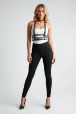 Black Women's Belt with Multiple Buckles, Leather Body Accessory - SH615