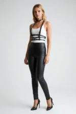 Black Women's Belt with Multiple Buckles, Leather Body Accessory - SH615 - Image 3