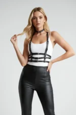 Black Women's Belt with Multiple Buckles, Leather Body Accessory - SH615 - Image 7