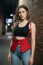 Red Women's Belt with Wide Corset Detail and Multiple Buckle Waist Accessory - SH616 - Image 4