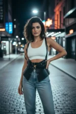 Black Women's Leather Belt with Corset Detail and Wide Waist Accessory - SH616 - Image 3