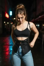 Black Women's Leather Belt with Corset Detail and Wide Waist Accessory - SH616 - Image 4