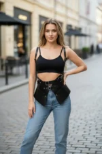 Black Women's Leather Belt with Corset Detail and Wide Waist Accessory - SH616 - Image 5