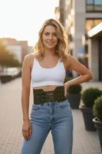 Khaki Women's Belt Wide Corset Detail Waist Accessory - SH618