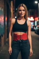 Red Women's Belt, Thick Corset Style, Three Buckles - SH618 - Image 4