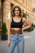 Women's Belt, Thick, Three-Buckle Wide Waist Accessory - SH618