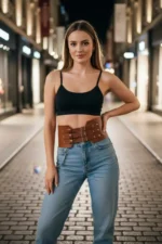 Women's Belt, Thick, Three-Buckle Wide Waist Accessory - SH618 - Image 3