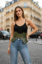 Khaki Women's Belt Corset Cut Wide Waist Belt - SH619