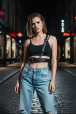 Black Women's Belt with Chain Detail and Metal Buckle - SH620 - Image 2