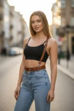 Women's Belt with Shoulder Detail and Metal Buckle - SH620