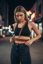 Women's Belt with Shoulder Detail and Metal Buckle - SH620 - Image 2