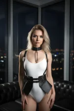 Black Women's Belt, Faux Leather, Multi-Buckle, Corset Detail - SH622 - Image 2