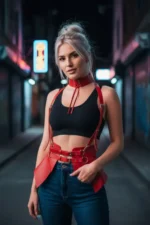 Red Women's Belt with Leather Shoulder Detail Wide Corset Waist Accessory - SH622 - Image 2