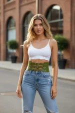 Khaki Women's Belt, Three Buckle Wide Corset Belt - SH624