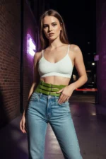 Khaki Women's Belt, Three Buckle Wide Corset Belt - SH624 - Image 4