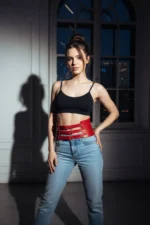 Red Women's Belt, Thick Three-Buckle Waist Accessory - SH624 - Image 3