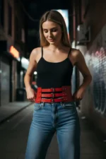 Red Women's Belt, Thick Three-Buckle Waist Accessory - SH624 - Image 4