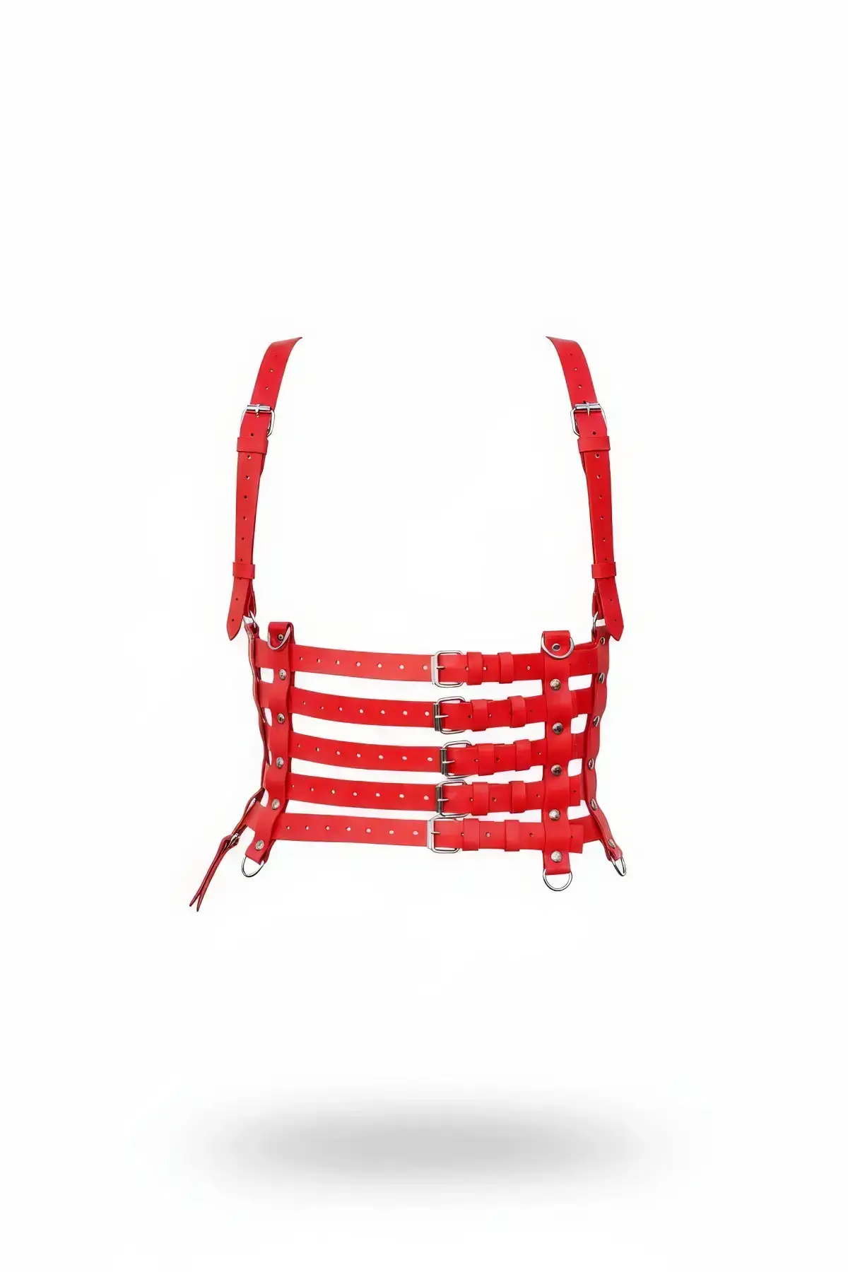 Red Women's Belt with Multiple Buckles, Leather Waist Accessory - SH630