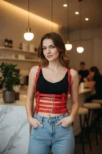 Red Women's Belt Multi-Buckle Corset Body Belt - SH630 - Image 5