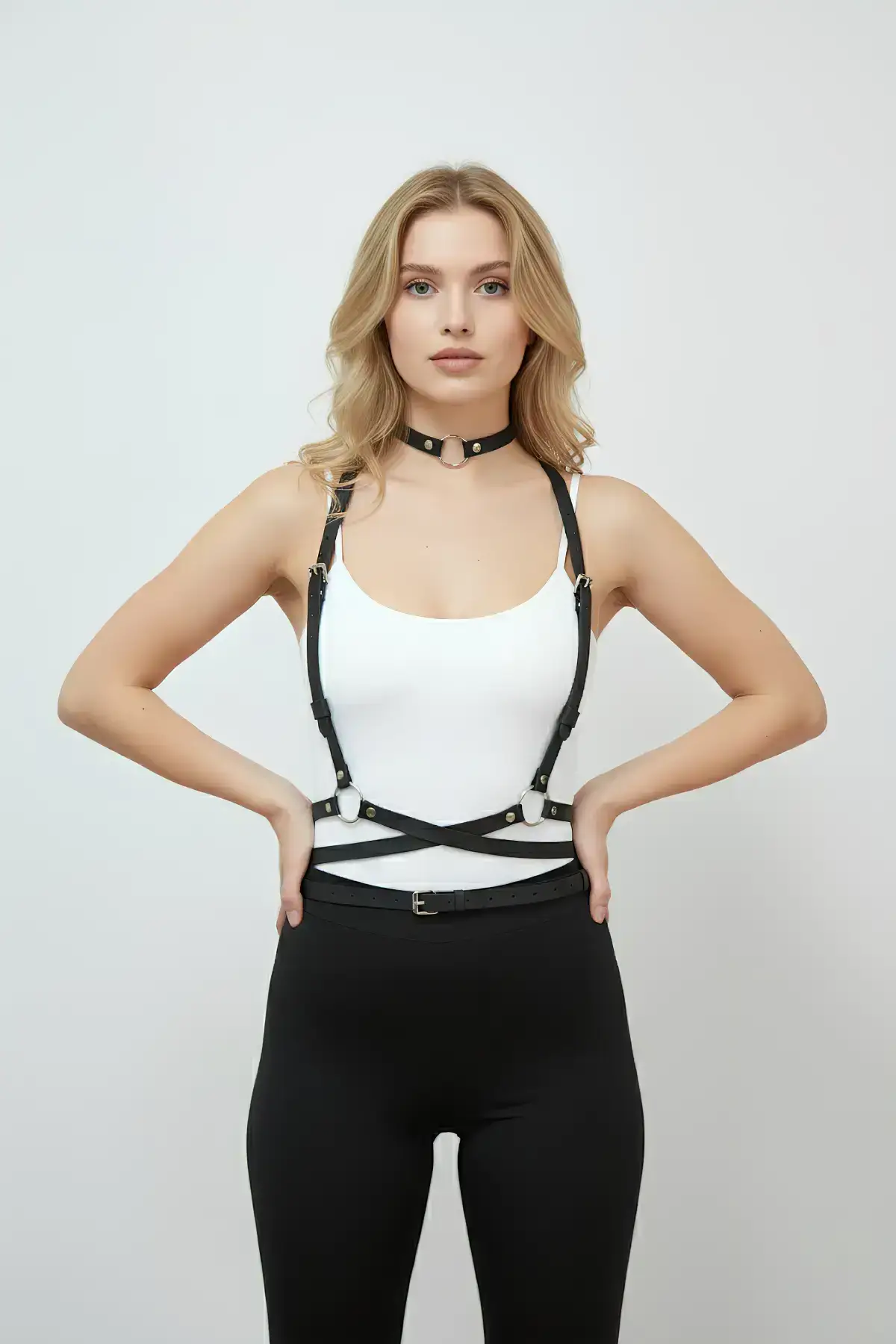 Black Women's Belt with O-Ring Detail Body Belt - SH632