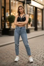 Black Women's Belt with Cross Shoulder and O-Ring Detail - SH633