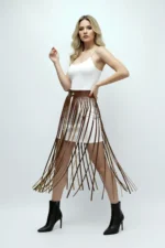 Brown Skirt, Long, Tasseled, Stud Detail, Buckle Closure - SH637 - Image 4